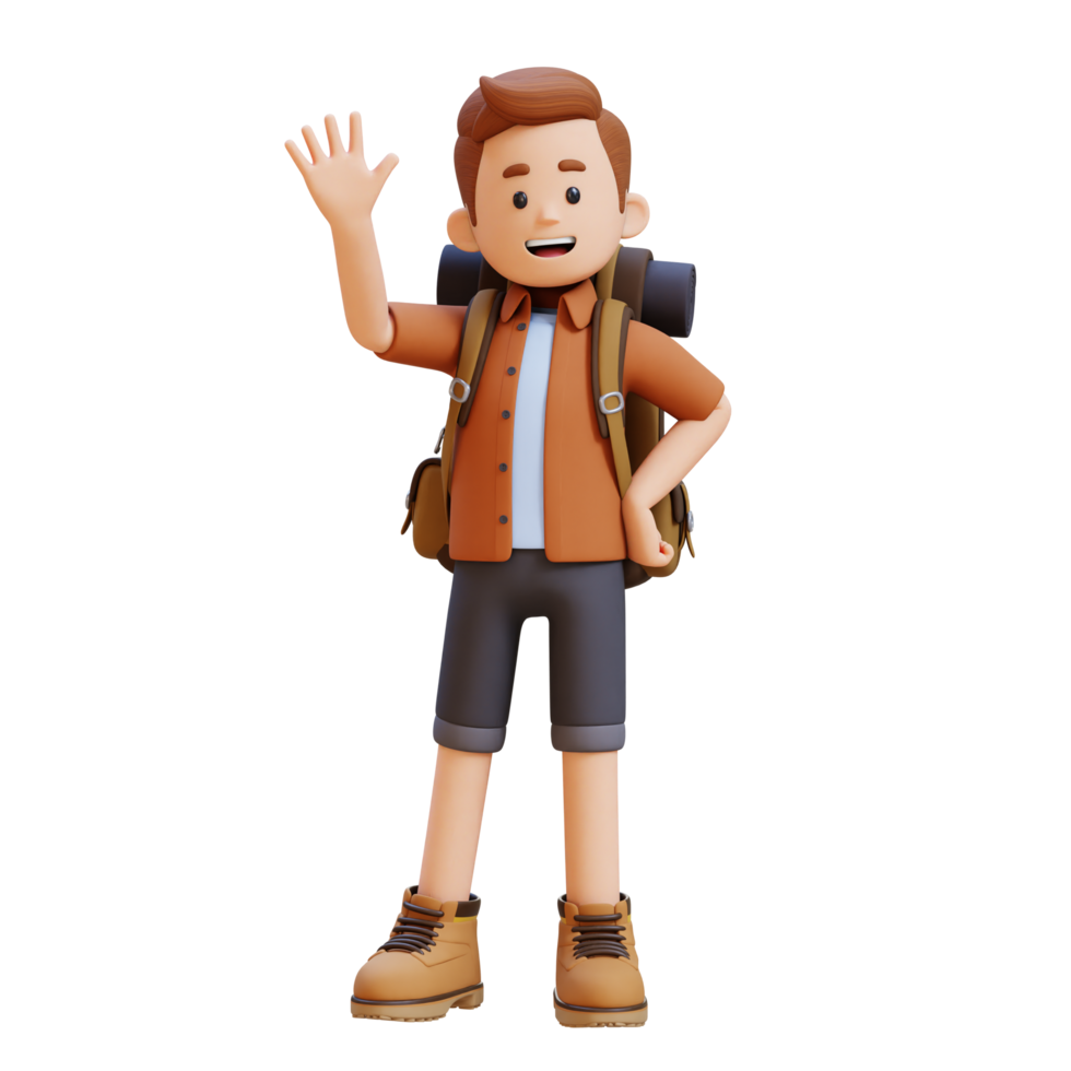3D Traveller Character Waving Hand Pose png