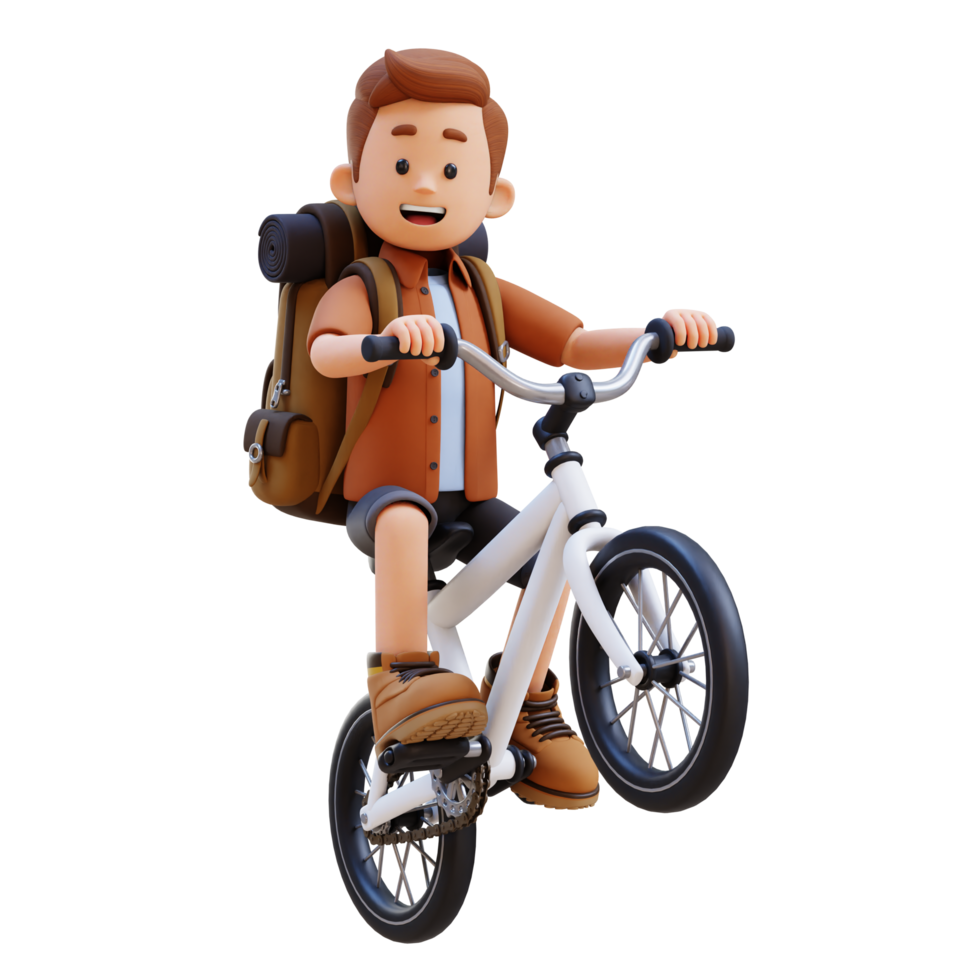 3d voyageur personnage équitation vélo png