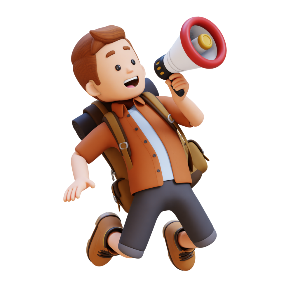 3D Traveller Character Holding Megaphone png