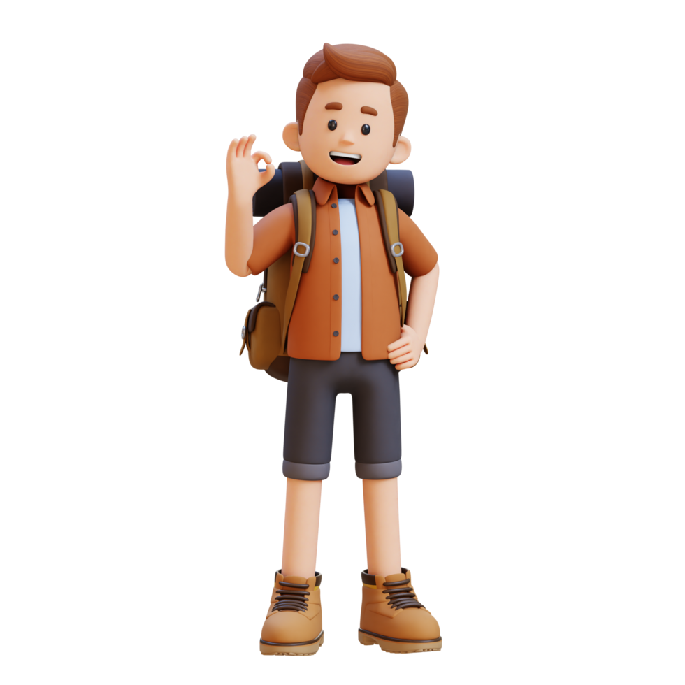 3D Traveller Character with OK Sign Hand Pose png