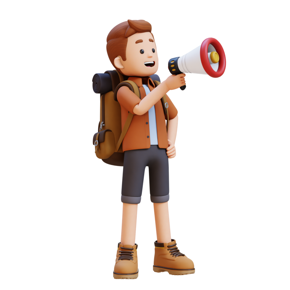 3D Traveller Character shouting with Megaphone png