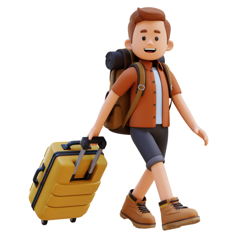 3D Traveller Character Walking and Pull Suitcase png