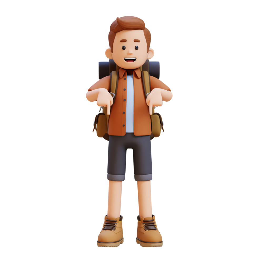 3D Traveller Character Pointing Downward png