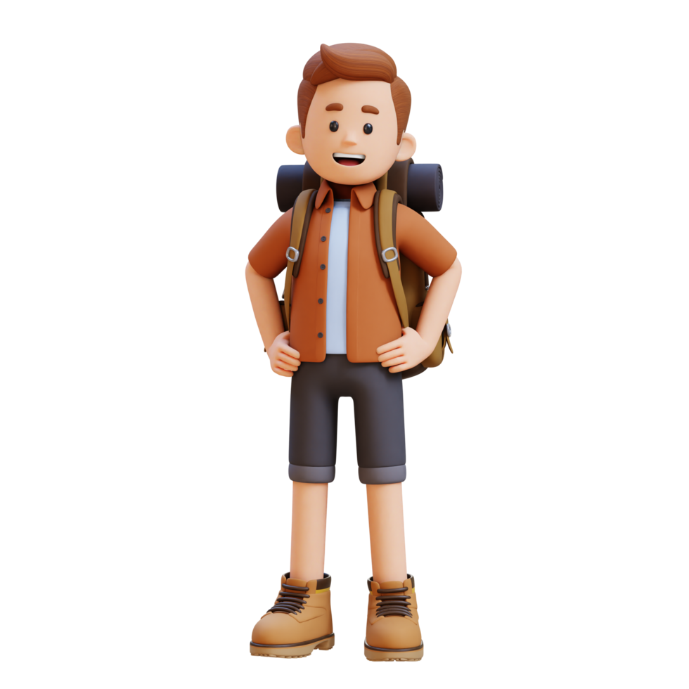 3d viajante personagem em pé com mão em quadril png