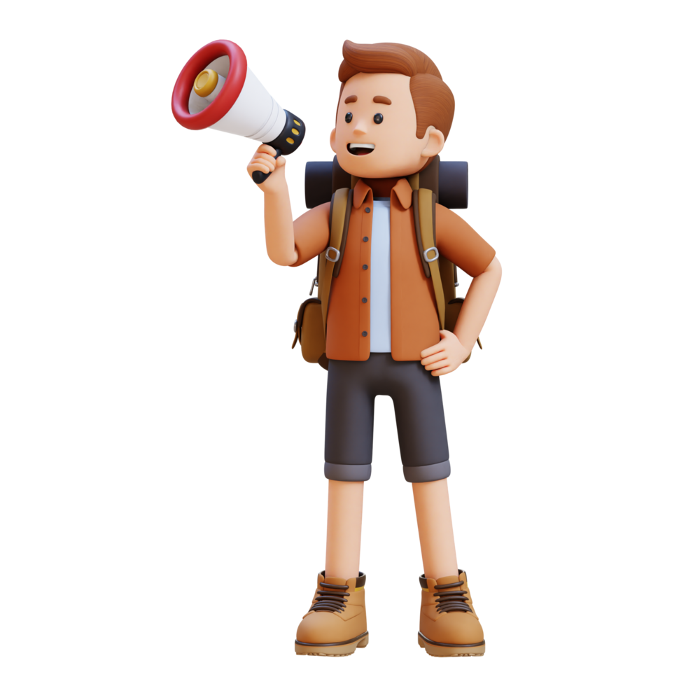 3D Traveller Character Holding Megaphone png
