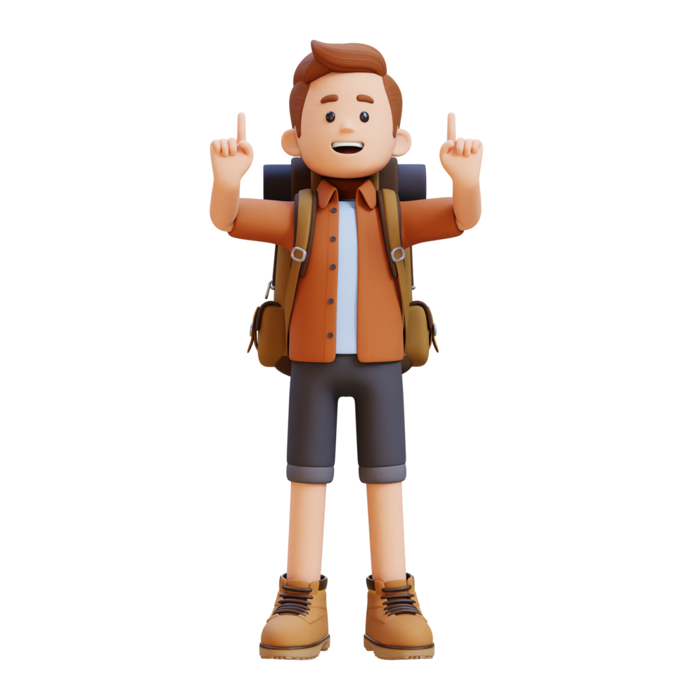 3D Traveller Character Pointing Upward png