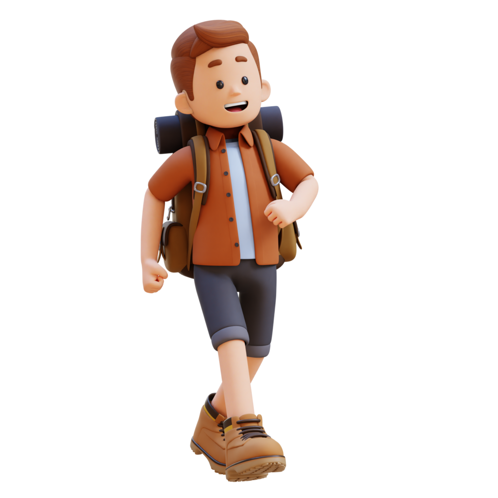 3d viajante personagem caminhando com confiante png