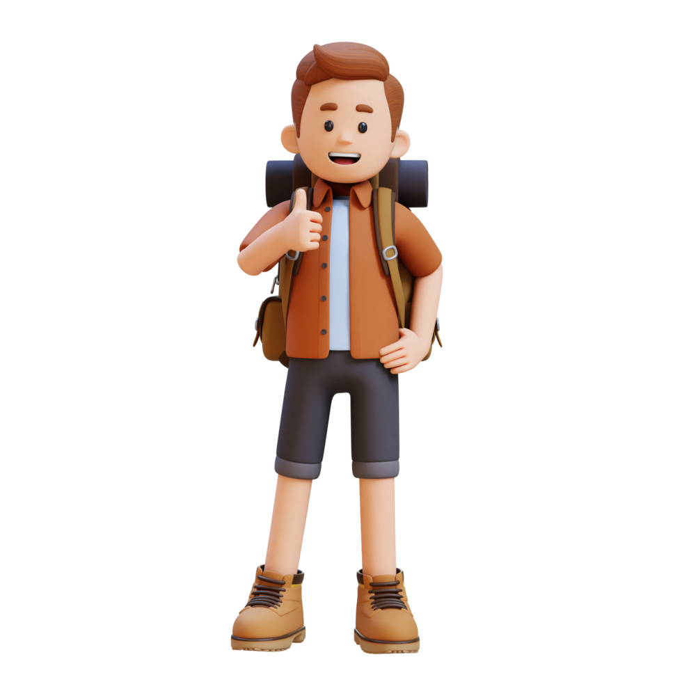 3D Traveller Character Giving Thumbs Up Pose png