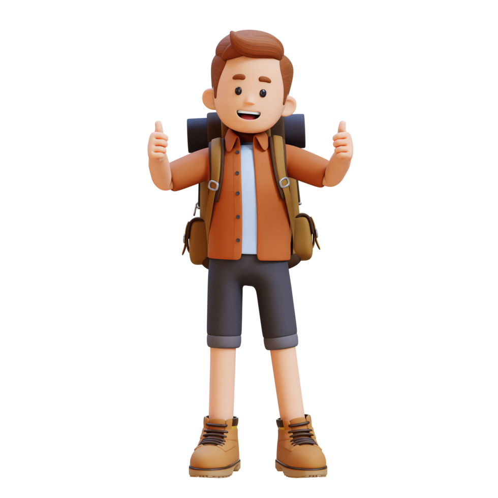 3D Traveller Character Giving Thumbs Up Pose png