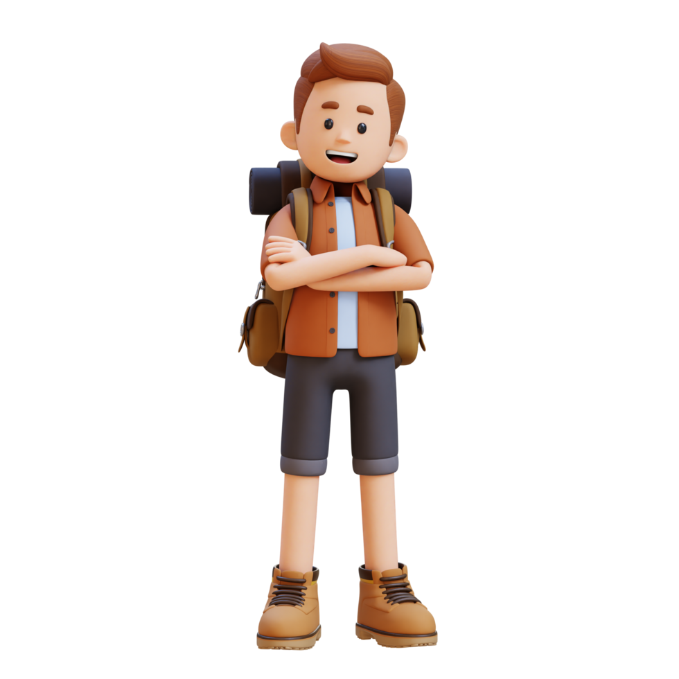 3d voyageur personnage franchi bras pose png