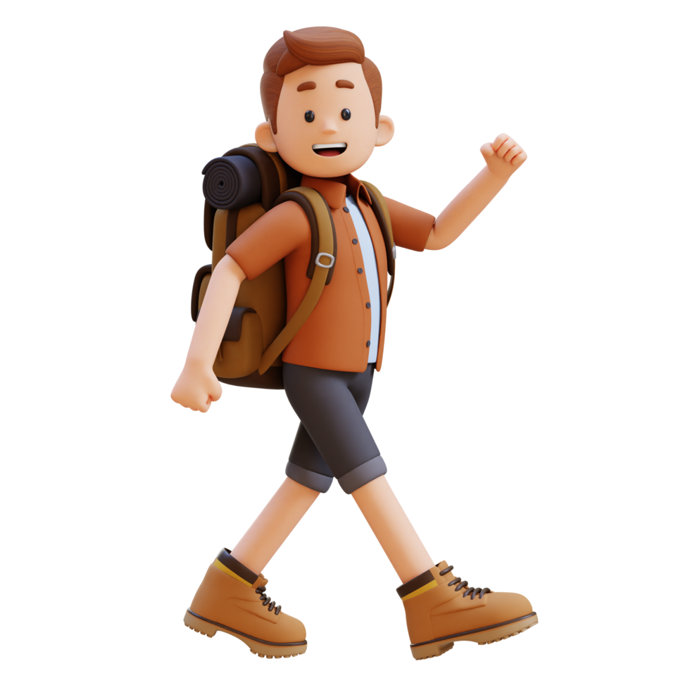 3D Traveller Character Walking with Confident png