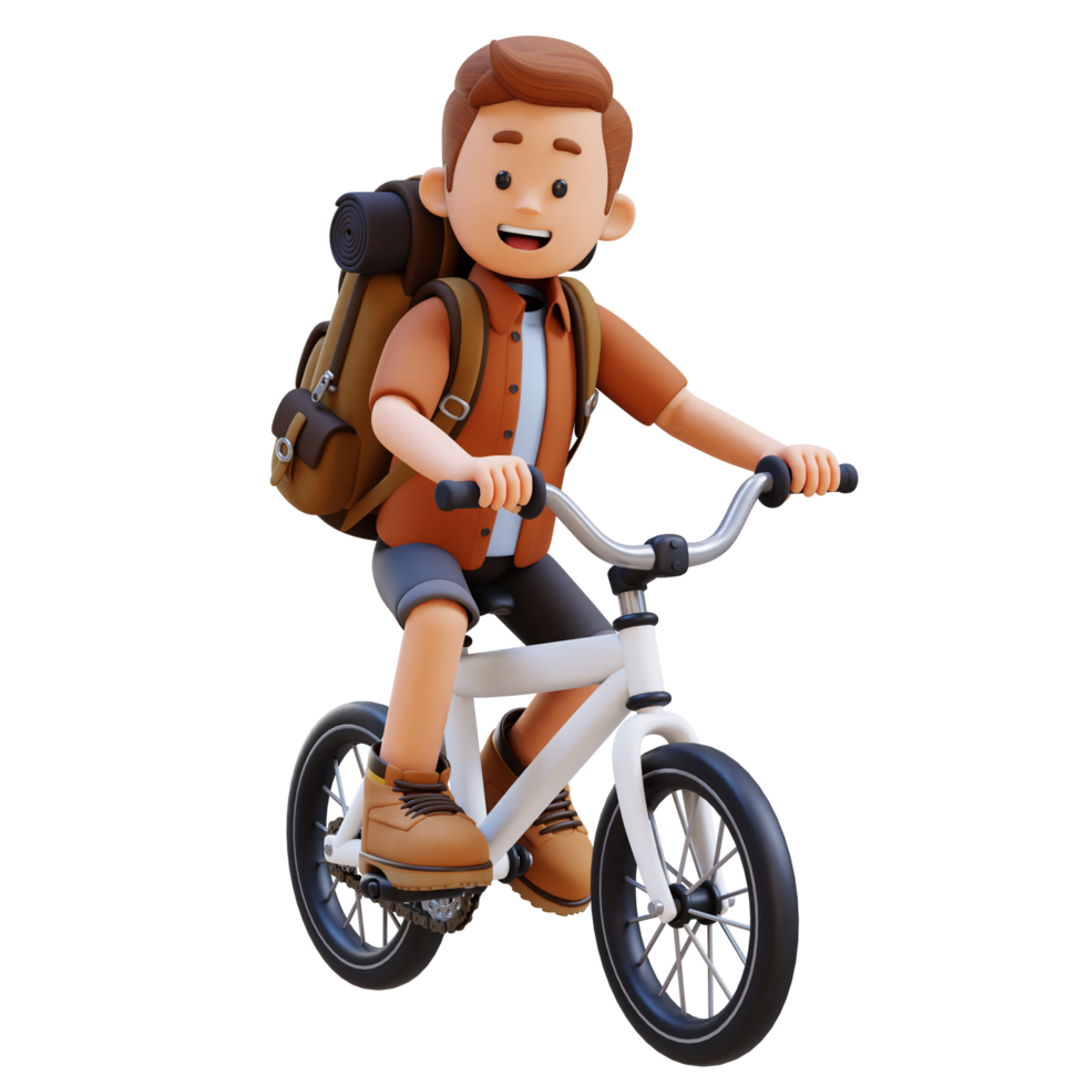 3d viajero personaje montando bicicleta png