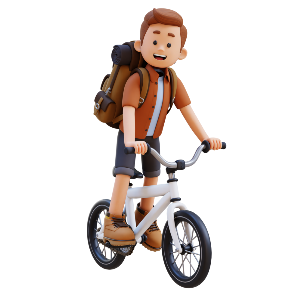 3d voyageur personnage équitation vélo png