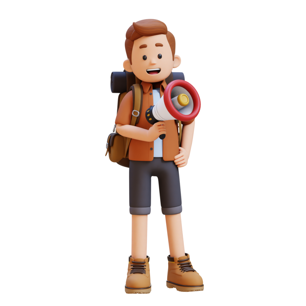 3D Traveller Character Holding Megaphone png