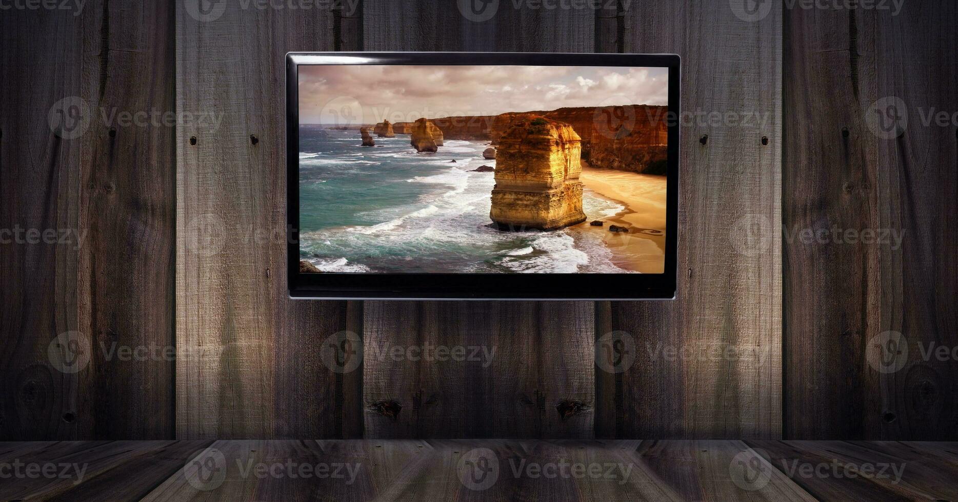 wooden texture with tv photo