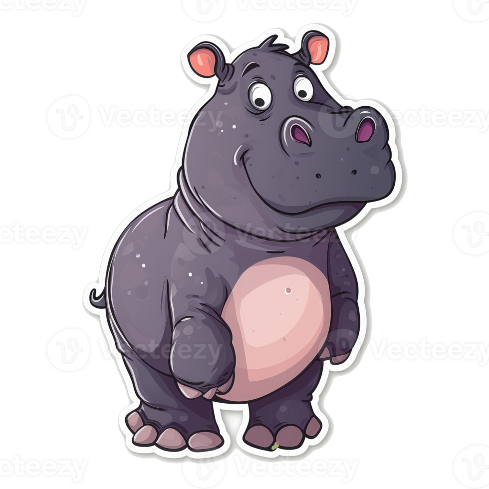 AI generated cartoon hippo, png illustration