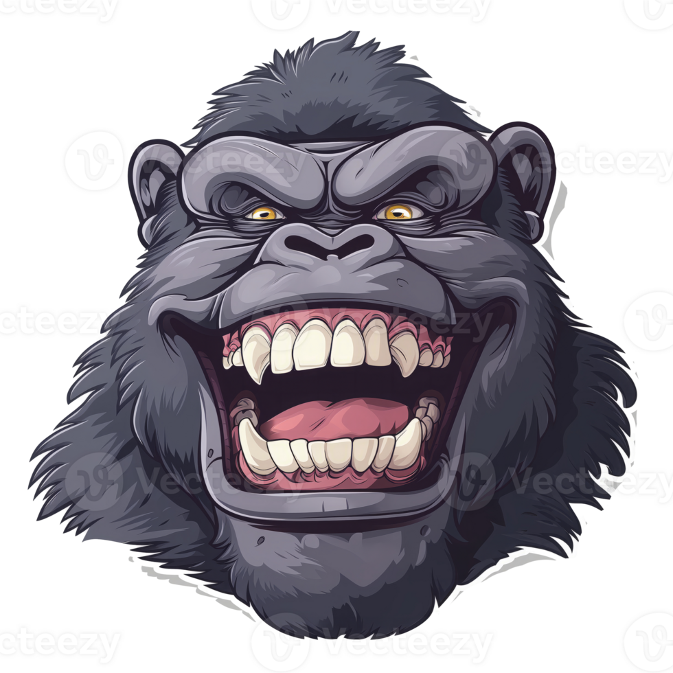 AI generated a gorilla face with open mouth and sharp teeth png