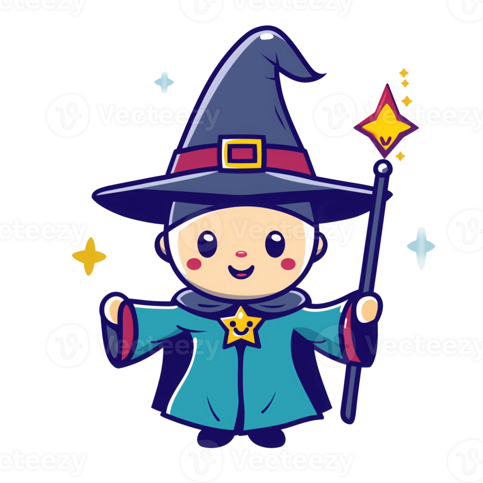 AI generated a cartoon wizard with a wand and hat png