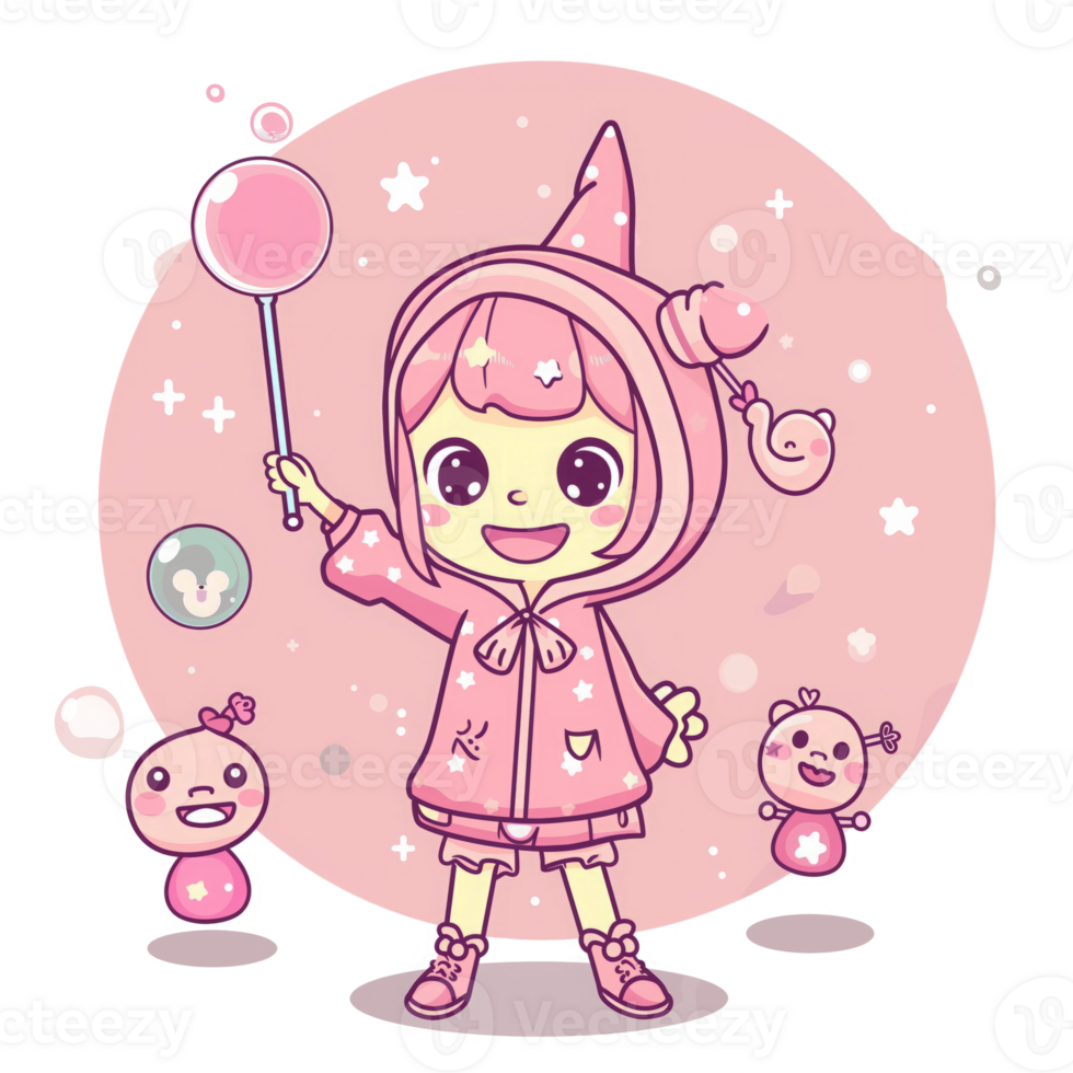 AI generated cartoon litle girl buble gum png