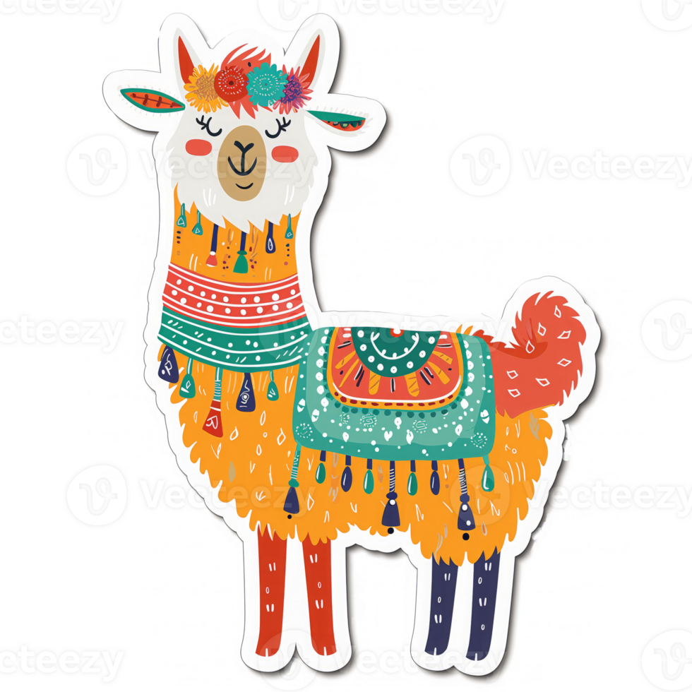 AI generated illustration of a llama with colorful clothes and a colorful scarf png