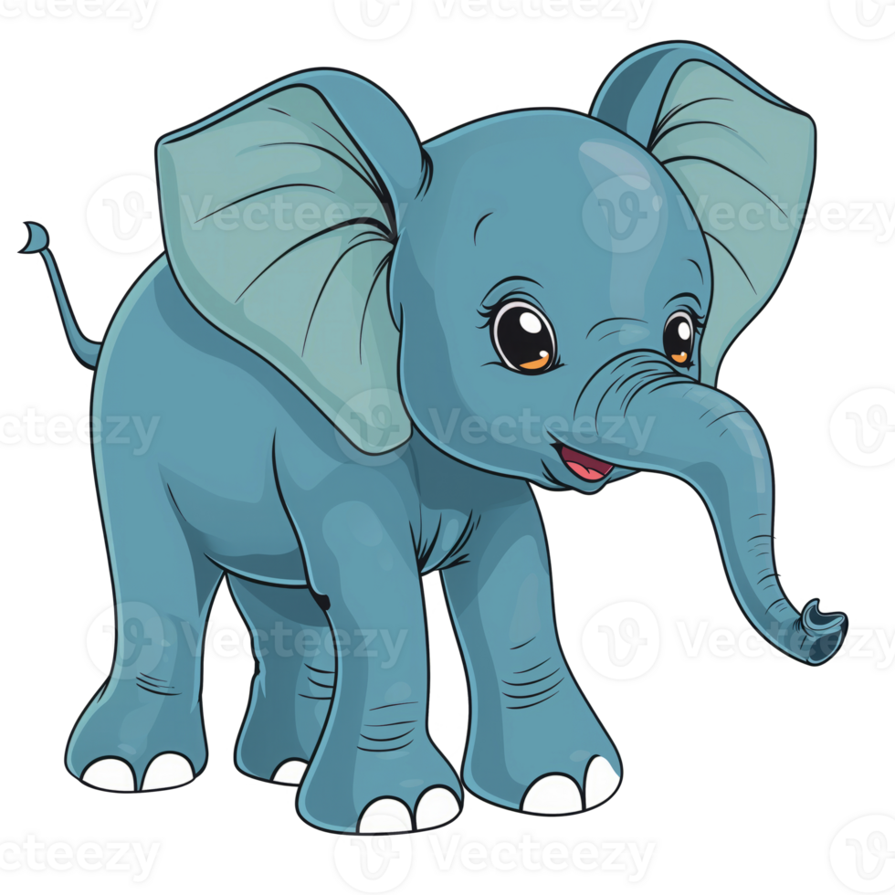 AI generated cute cartoon elephant, with trunk png