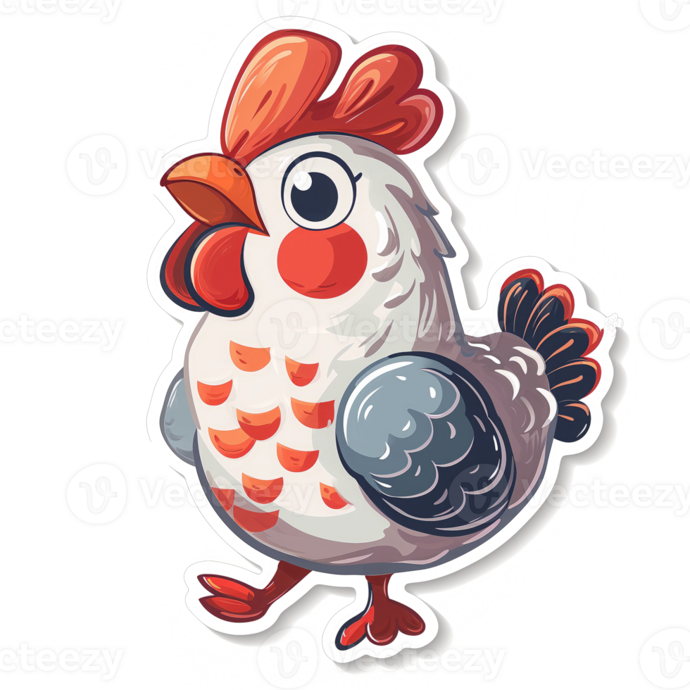 AI generated cartoon chicken sticker on transparent background png