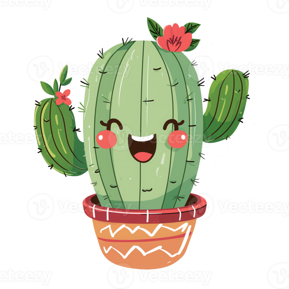 ai generiert süß Kaktus lächeln, eben Design, transparent Hintergrund png