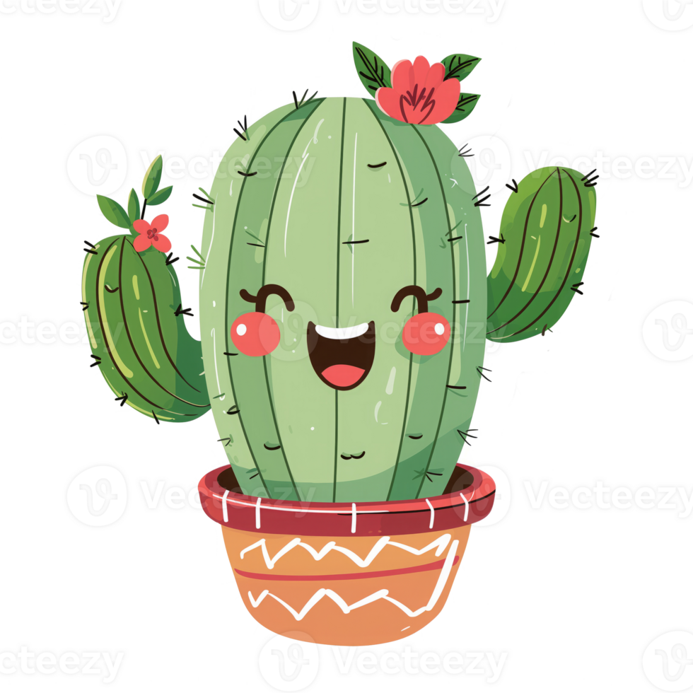 ai generado linda cactus sonrisa, plano diseño, transparente antecedentes png