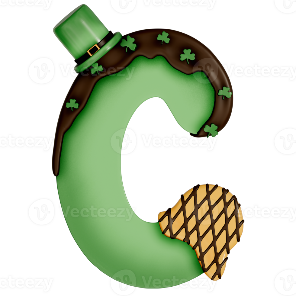 St. Patrick's day dessert alphabet C with decoration on transparent background , 3D Rendering png