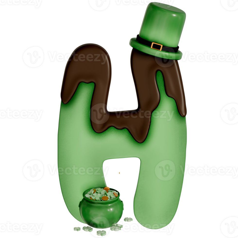 St. Patrick's day dessert alphabet H with decoration on transparent background , 3D Rendering png