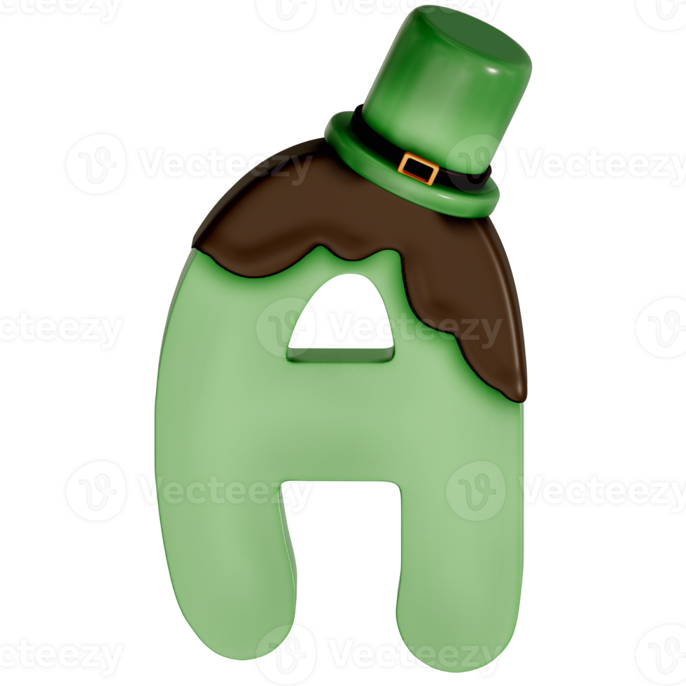 St. Patrick's day dessert alphabet A with decoration on transparent background , 3D Rendering png