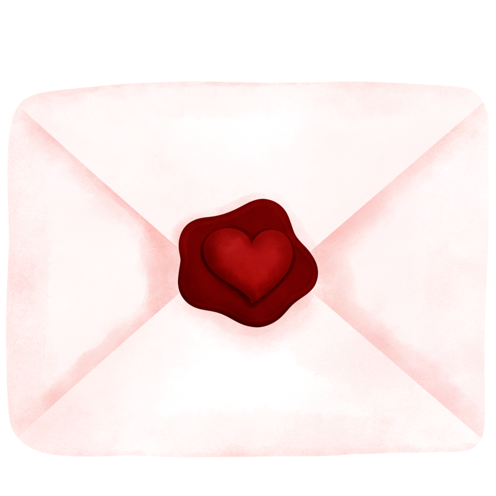 Romantic watercolor valentines day envelope with red hearts.Watercolor valentine card with red hearts. png