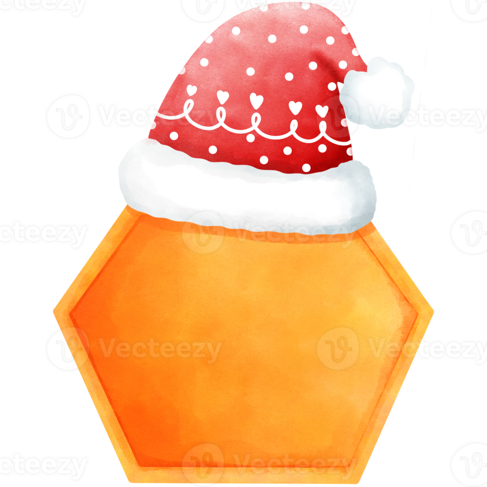 Festive watercolor christmas illustration with red beanie hat on honeycomb hexagon. png
