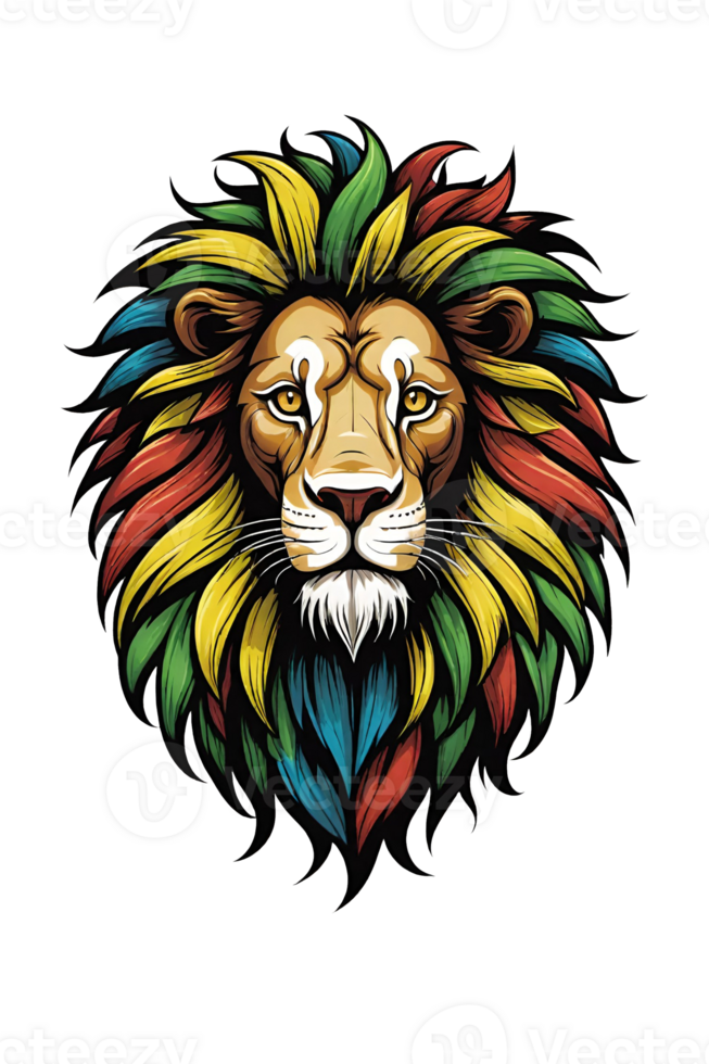 AI generated Lion head with colorful hair Illustration design png