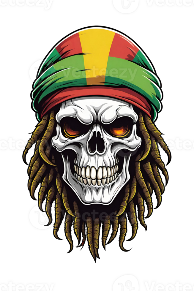 AI generated Skull with dreadlocks in rasta style illustration png