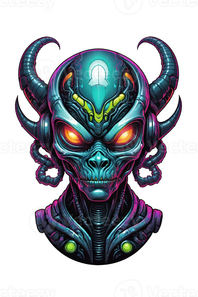 AI generated Futuristic robot head cyberpunk style illustration design png