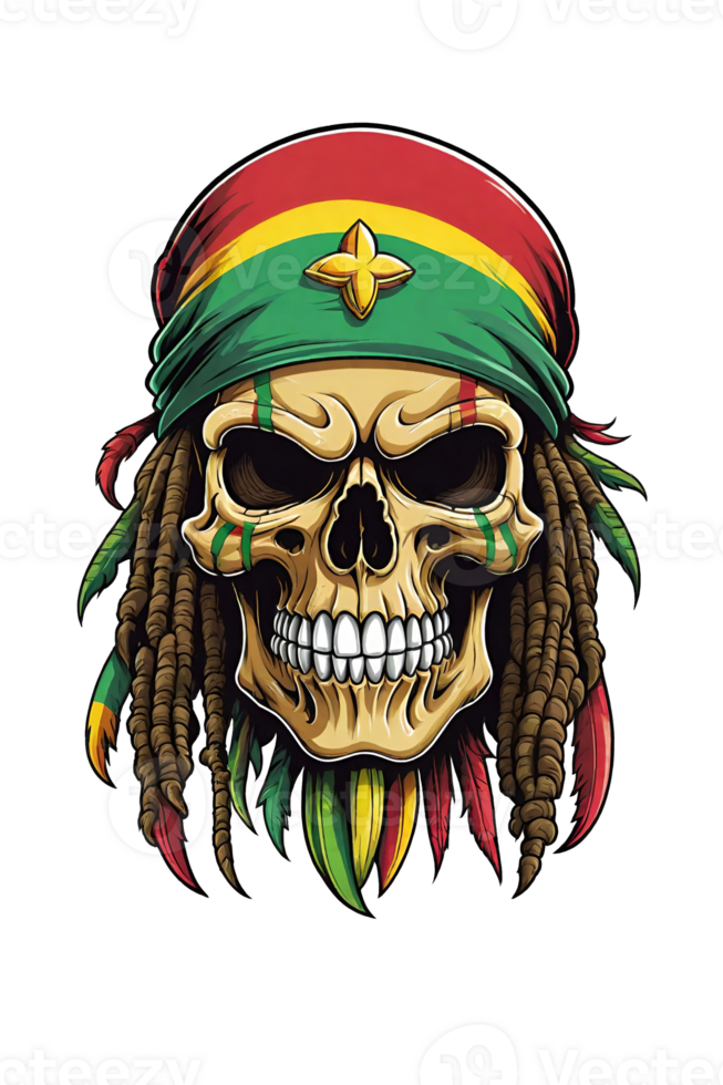 AI generated Skull with dreadlocks in rasta style illustration png