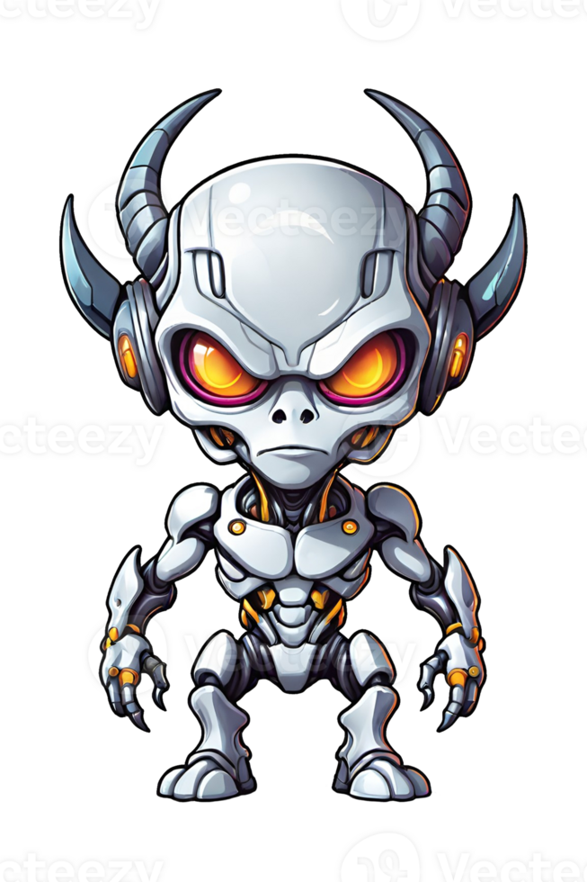 AI generated Cute Cartoon Alien Robot Character Illustration Transparent Background png