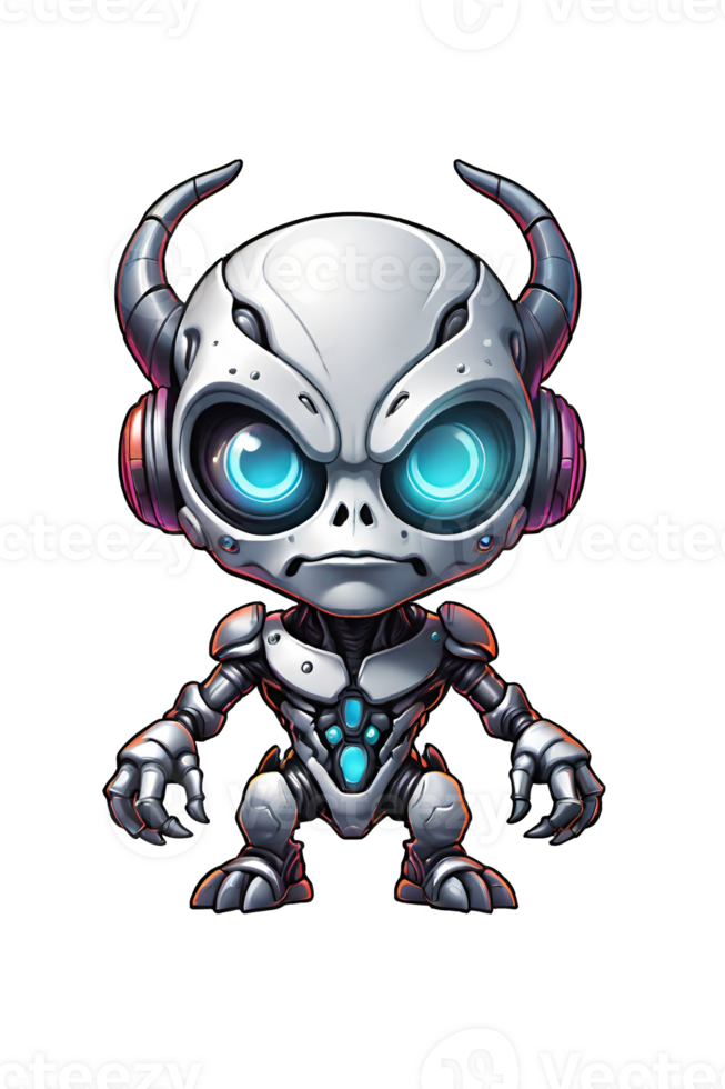 AI generated Cute Cartoon Alien Robot Character Illustration Transparent Background png