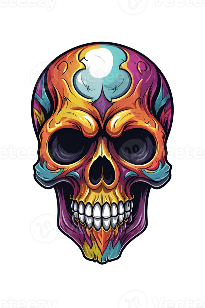 AI generated Dead Skull colored Illustration on Transparent Background png