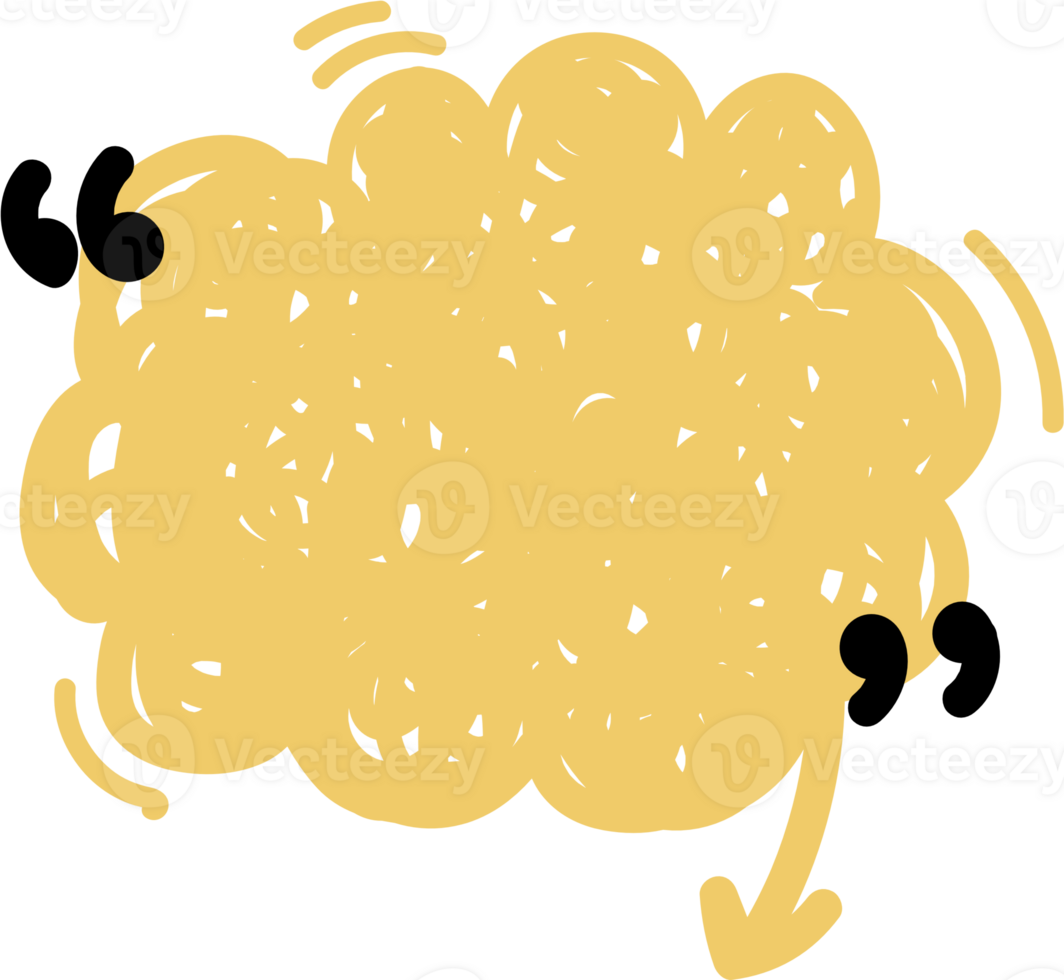 Colorful pastel yellow color speech bubble balloon with quotation marks and arrow point, icon sticker memo keyword planner text box banner, flat png transparent element design