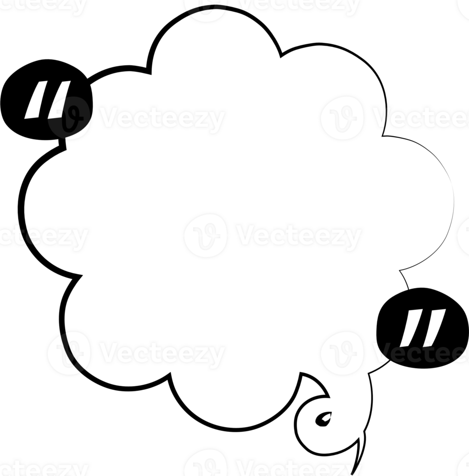 Black and white speech bubble balloon with quotation marks, icon sticker memo keyword planner text box banner, flat png transparent element design