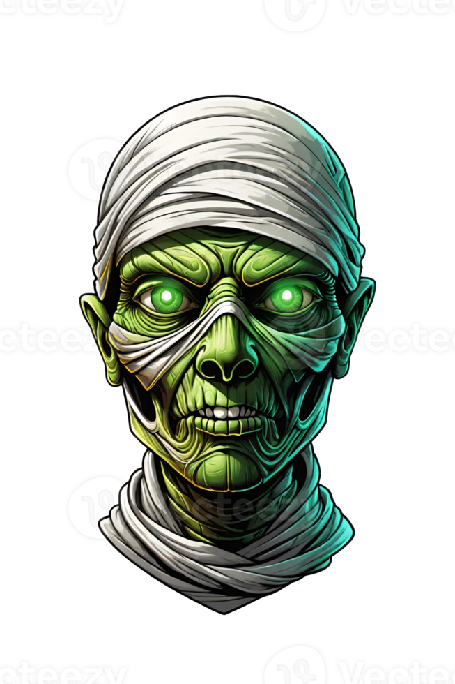 ai généré zombi tête avec vert yeux sur transparent Contexte png