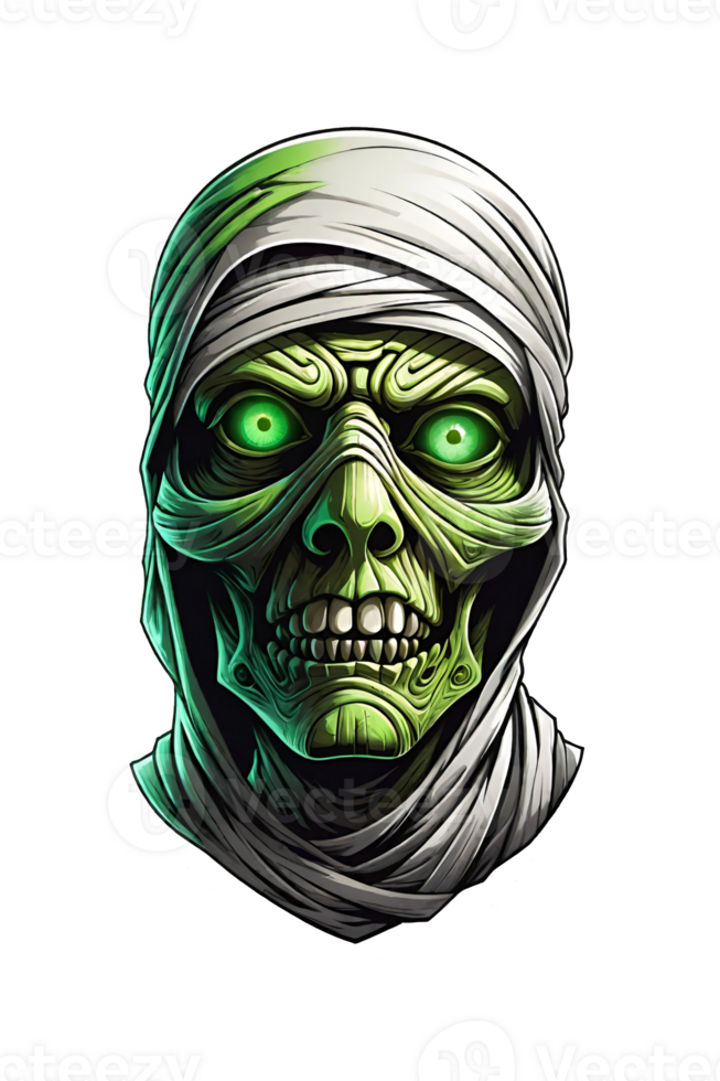 AI generated Zombie head with green eyes on transparent background png