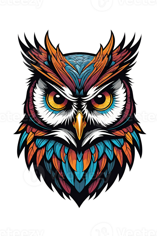 AI generated Owl head illustration in cartoon style isolated on transparent background. png