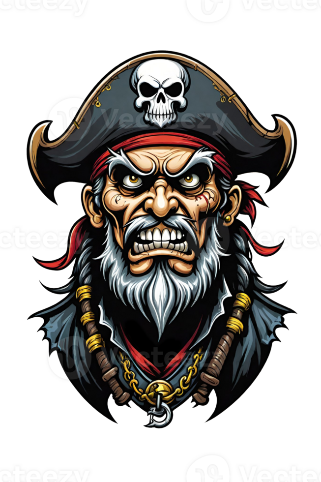 AI generated Pirate head with a beard and a pirate hat png