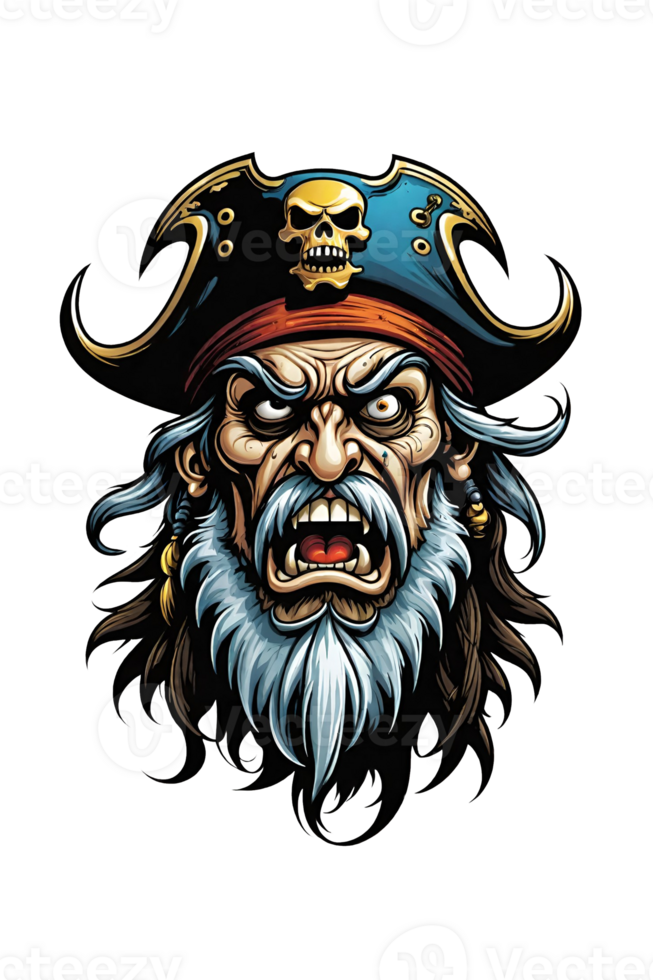 AI generated Pirate head with a beard and a pirate hat png