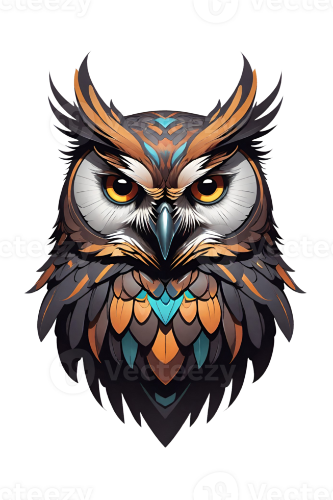 AI generated Owl head illustration in cartoon style isolated on transparent background. png