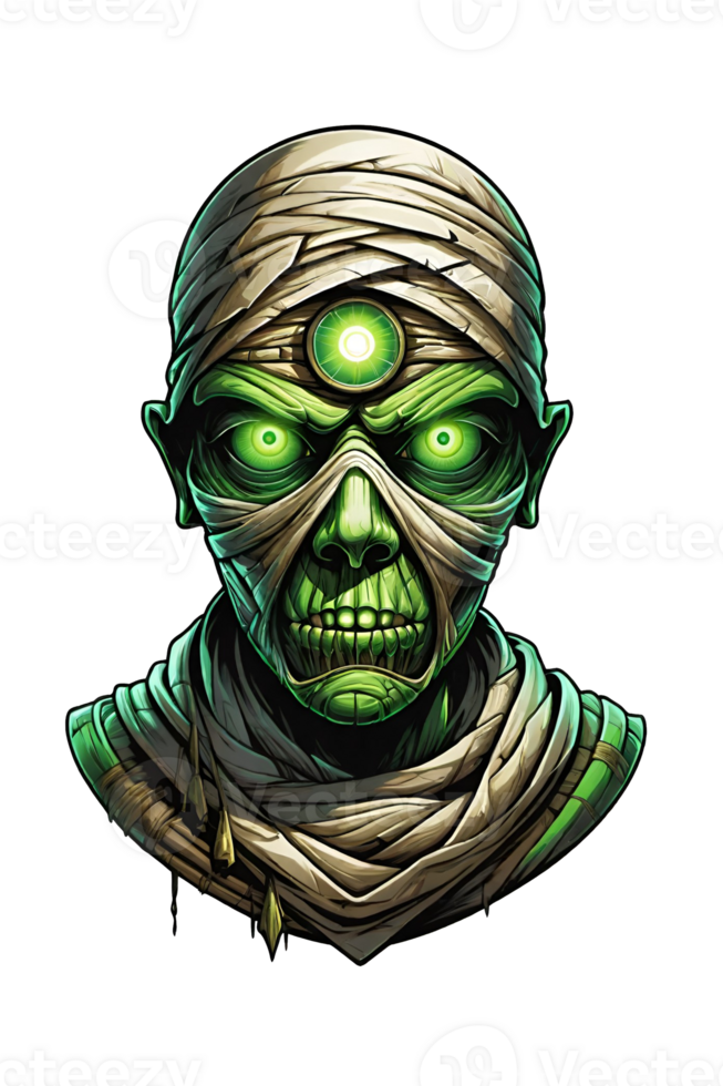 AI generated Zombie head with green eyes on transparent background png