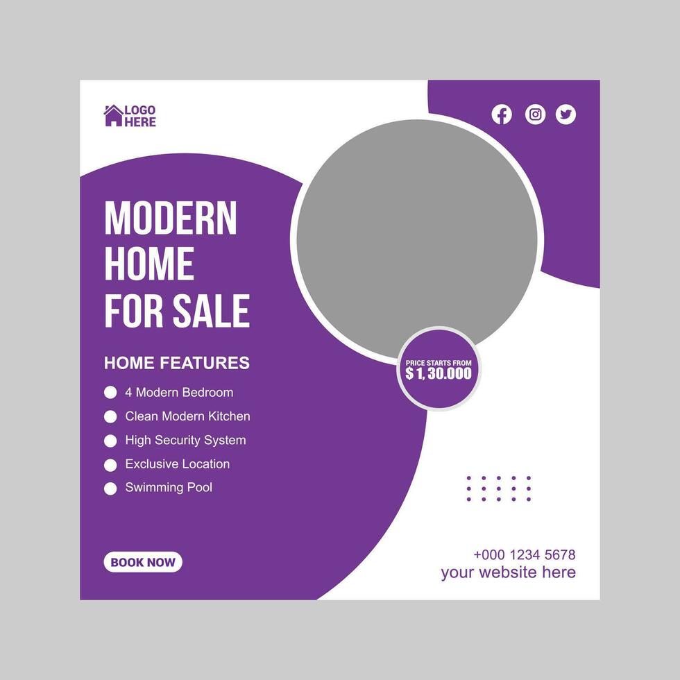 modern home sale social media post design vector